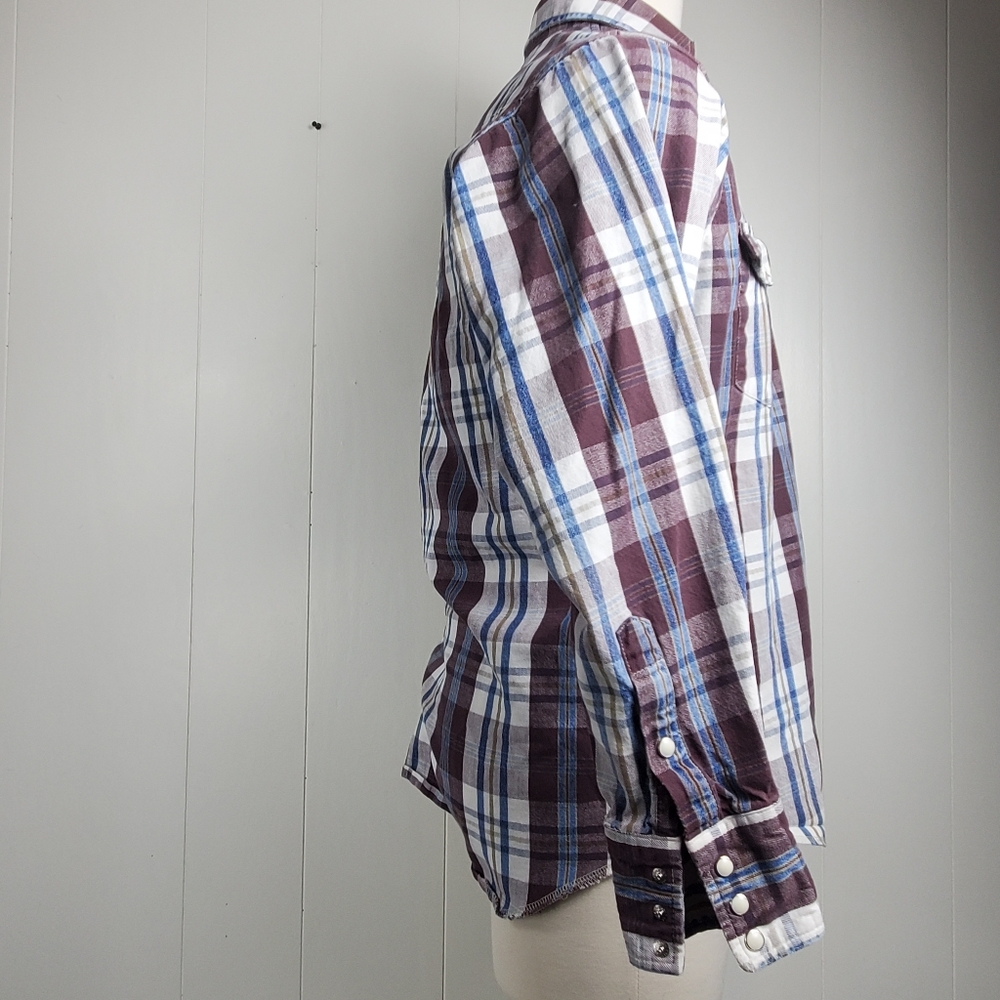 Vintage 70s plaid Wrangler button front shirt Size 15.5 - 34 Medium - Picture 4 of 10
